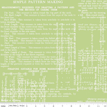 CLEARANCE Sew Journal Pattern Making C13892 Green - Riley Blake Designs - Sewing Text - J. Wecker Frisch - Quilting Cotton Fabric