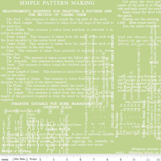 CLEARANCE Sew Journal Pattern Making C13892 Green - Riley Blake Designs - Sewing Text - J. Wecker Frisch - Quilting Cotton Fabric