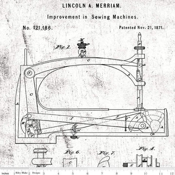 SALE Sew Journal Sewing Machine Patent PANEL C13887 White - Riley Blake - J. Wecker Frisch - Quilting Cotton Fabric - 12 inch repeat