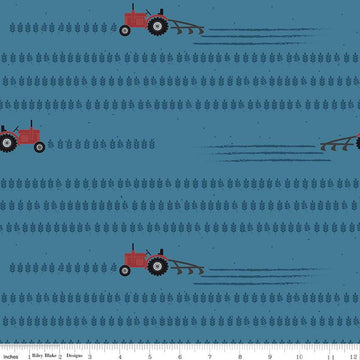 SALE Country Life Working the Field C13792 Denim - Riley Blake Designs - Tractors - Quilting Cotton Fabric