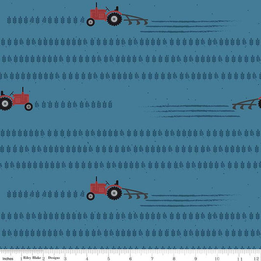 SALE Country Life Working the Field C13792 Denim - Riley Blake Designs - Tractors - Quilting Cotton Fabric