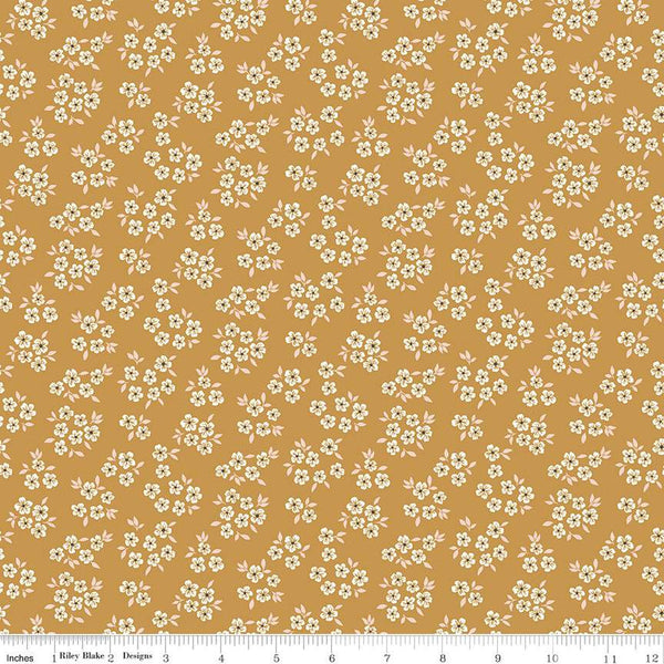 Little Swan Ditsy Floral C13742 Curry by Riley Blake Designs - Flowers Blossoms - Quilting Cotton Fabric