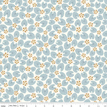CLEARANCE 22" End of Bolt - Little Swan Water Lilies C13743 Cream by Riley Blake Designs - Lily Pads Flowers - Quilting Cotton Fabric