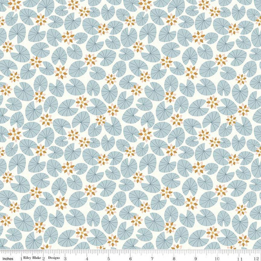 CLEARANCE 22" End of Bolt - Little Swan Water Lilies C13743 Cream by Riley Blake Designs - Lily Pads Flowers - Quilting Cotton Fabric