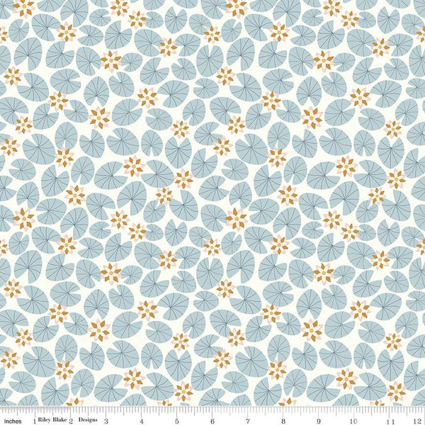 SALE Little Swan Water Lilies C13743 Cream by Riley Blake Designs - Lily Pads Flowers - Quilting Cotton Fabric