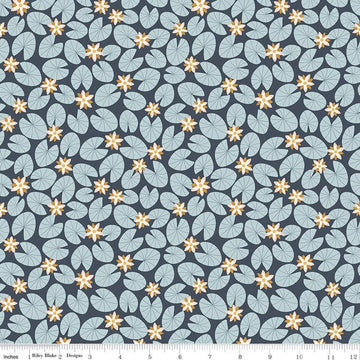 SALE Little Swan Water Lilies C13743  Navy - Riley Blake Designs - Lily Pads Flowers - Quilting Cotton Fabric