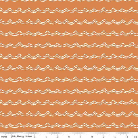 SALE Little Swan Waves C13745 Golden Brown by Riley Blake Designs - Scalloped White Waves - Quilting Cotton Fabric