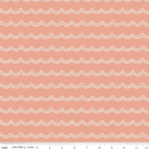 CLEARANCE Little Swan Waves C13745 Peaches 'n Cream by Riley Blake  - Scalloped White Waves - Quilting Cotton