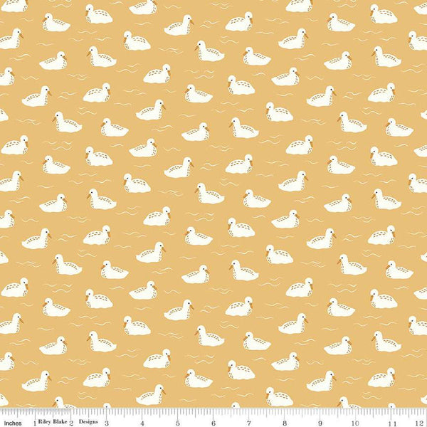 Fat Quarter End of Bolt Piece - CLEARANCE Little Swan Baby Swans C13746 Honey by Riley Blake  - Bird Birds Ripples - Quilting Cotton