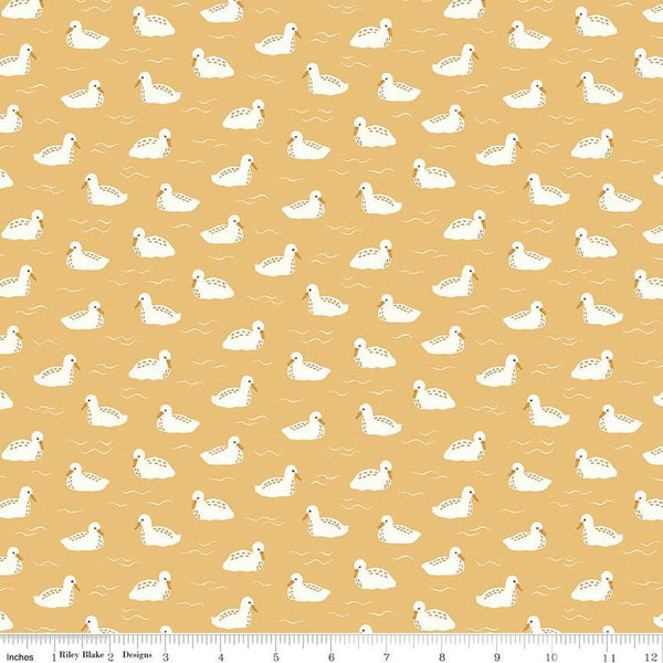 Fat Quarter End of Bolt Piece - CLEARANCE Little Swan Baby Swans C13746 Honey by Riley Blake  - Bird Birds Ripples - Quilting Cotton