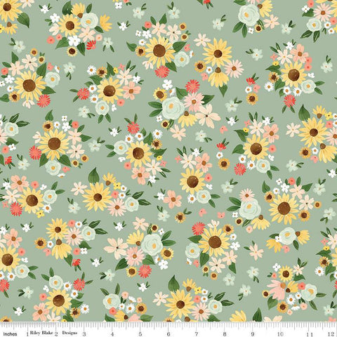 17" End of Bolt Piece - Homemade Main C13720 Sage by Riley Blake Designs - Floral Flowers - Quilting Cotton Fabric