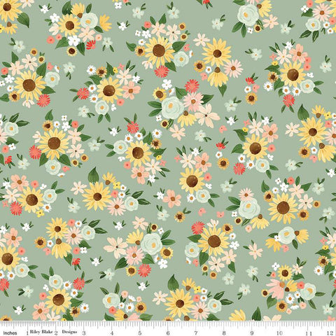 17" End of Bolt Piece - Homemade Main C13720 Sage by Riley Blake Designs - Floral Flowers - Quilting Cotton Fabric