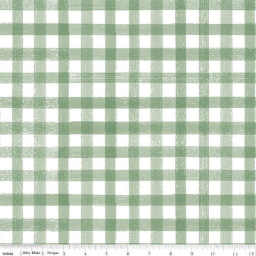 23" End of Bolt - Homemade PRINTED Gingham C13721 Sage by Riley Blake - 1/2" White Green Check Checks Checkered - Quilting Cotton Fabric