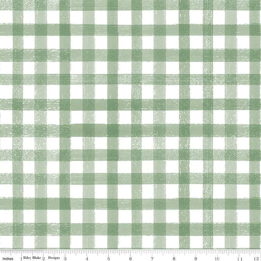 23" End of Bolt - Homemade PRINTED Gingham C13721 Sage by Riley Blake - 1/2" White Green Check Checks Checkered - Quilting Cotton Fabric