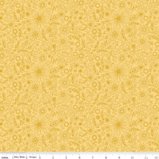 SALE Homemade Outlined Flowers C13722 Sunshine - Riley Blake Designs - Floral - Quilting Cotton Fabric