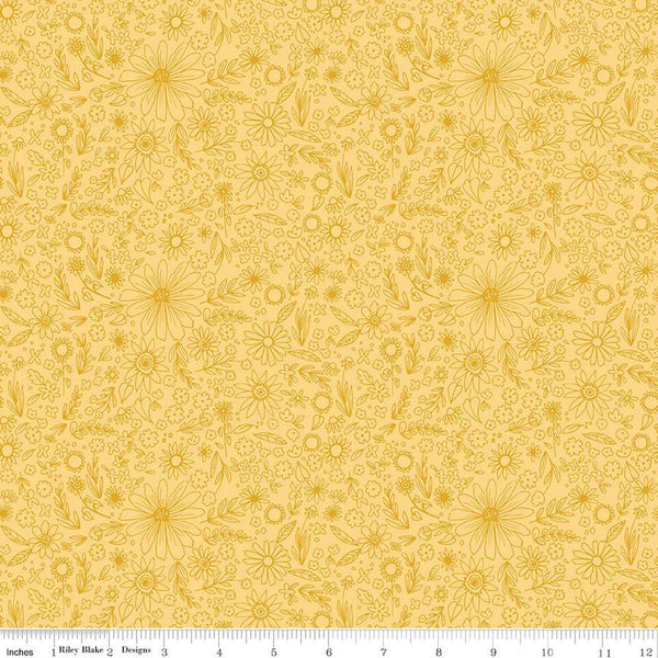 16" End of Bolt Piece - SALE Homemade Outlined Flowers C13722 Sunshine by Riley Blake Designs - Floral - Quilting Cotton Fabric