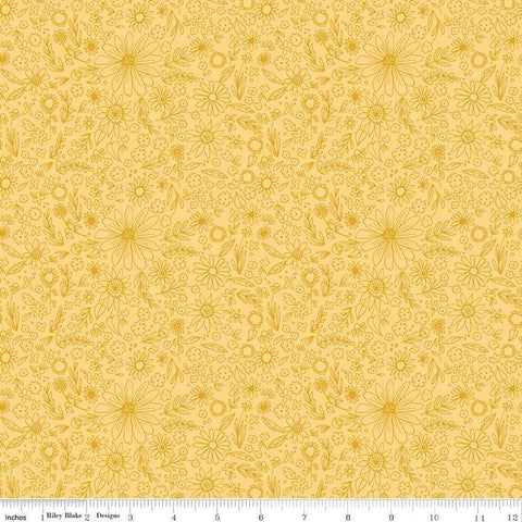 16" End of Bolt Piece - SALE Homemade Outlined Flowers C13722 Sunshine by Riley Blake Designs - Floral - Quilting Cotton Fabric