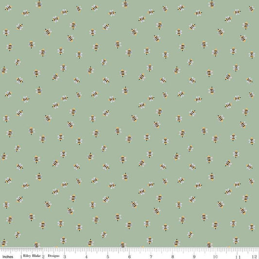 SALE Homemade Bumble Bees C13726 Sage - Riley Blake Designs - Quilting Cotton Fabric