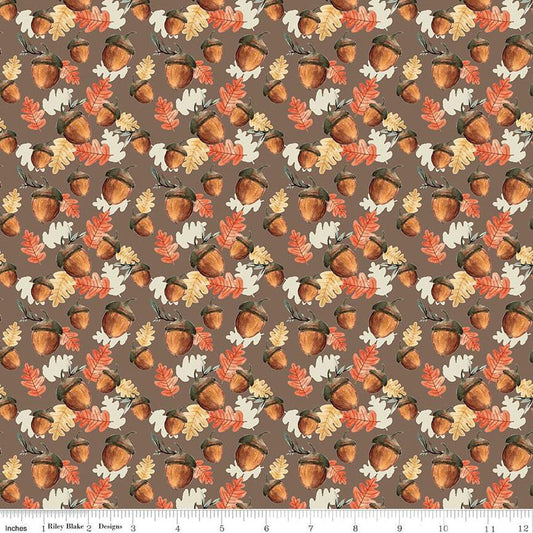 CLEARANCE Shades of Autumn Acorns C13473 Brown - Riley Blake  - Thanksgiving Fall Acorns Leaves - Quilting Cotton