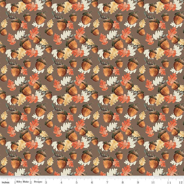 CLEARANCE Shades of Autumn Acorns C13473 Brown by Riley Blake  - Thanksgiving Fall Acorns Leaves - Quilting Cotton