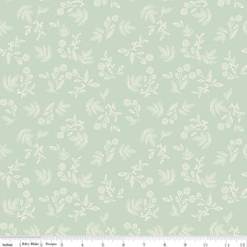 SALE Shades of Autumn Sprigs C13474 Tea Green - Riley Blake Designs - Thanksgiving Fall Floral Flowers Leaves - Quilting Cotton Fabric