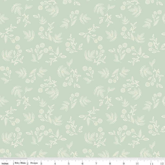 SALE Shades of Autumn Sprigs C13474 Tea Green - Riley Blake Designs - Thanksgiving Fall Floral Flowers Leaves - Quilting Cotton Fabric