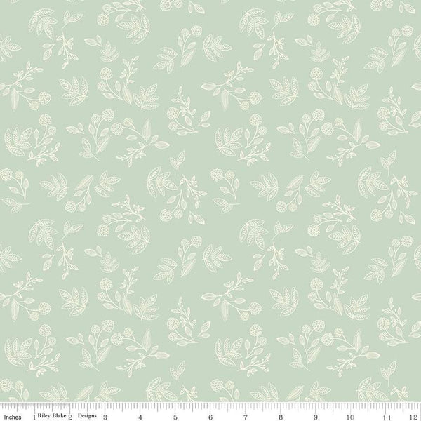 SALE Shades of Autumn Sprigs C13474 Tea Green by Riley Blake Designs - Thanksgiving Fall Floral Flowers Leaves - Quilting Cotton Fabric