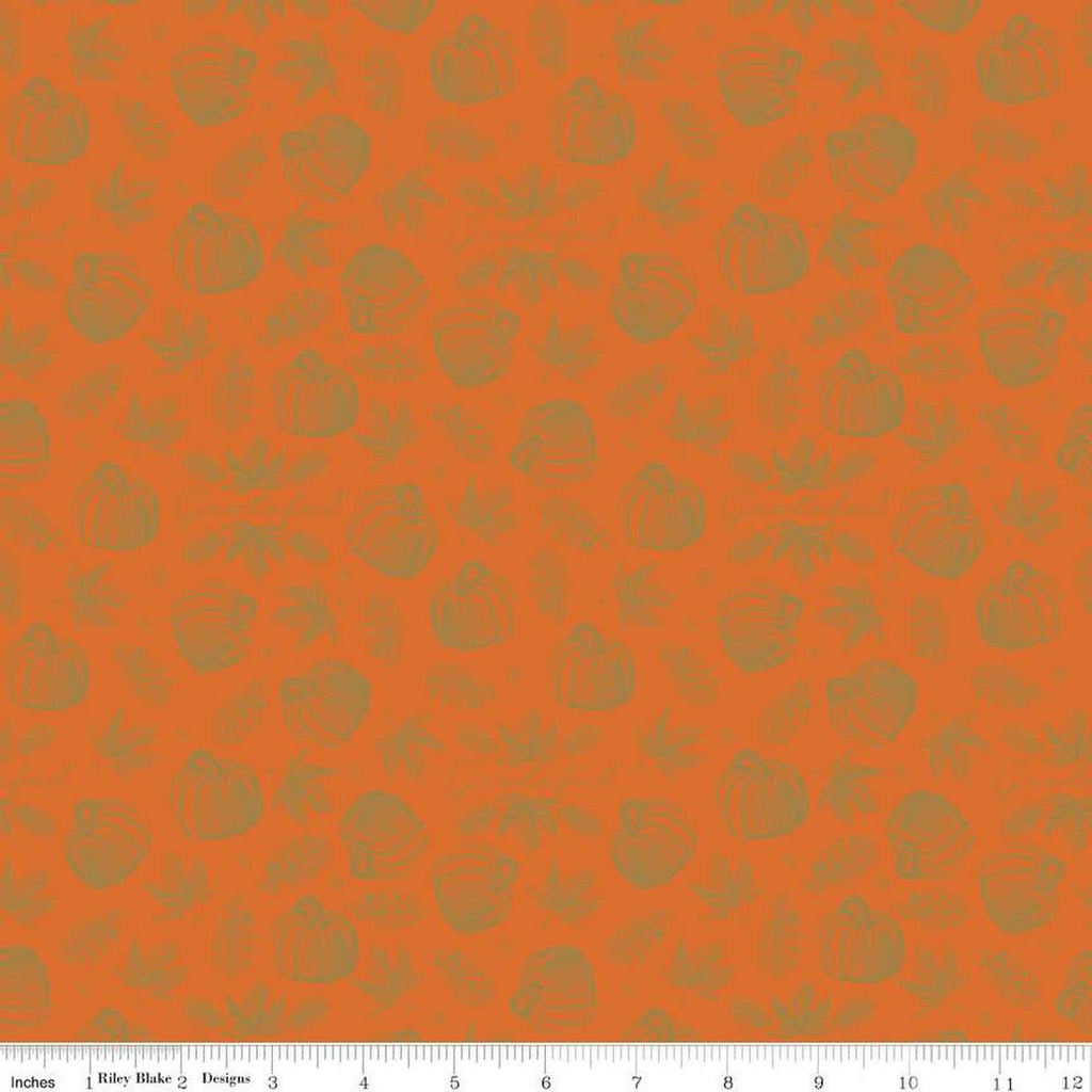 CLEARANCE Shades of Autumn Icons SC13475 Orange SPARKLE - Riley Blake  - Thanksgiving Fall Pumpkins Gold SPARKLE - Quilting Cotton