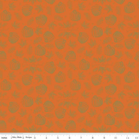 CLEARANCE Shades of Autumn Icons SC13475 Orange SPARKLE - Riley Blake  - Thanksgiving Fall Pumpkins Gold SPARKLE - Quilting Cotton