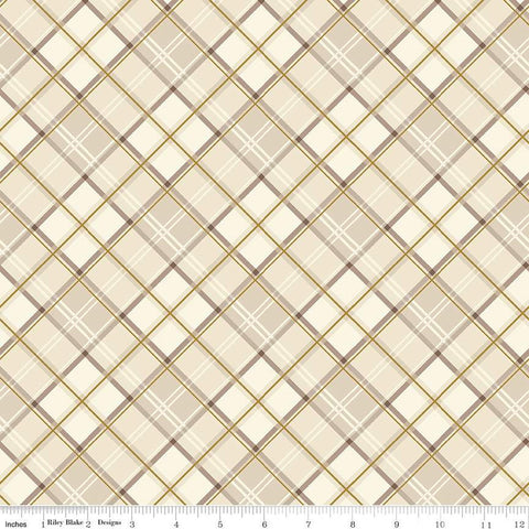 SALE Shades of Autumn Plaid SC13476 Cream SPARKLE - Riley Blake Designs - Thanksgiving Fall Diagonal Gold SPARKLE - Quilting Cotton Fabric