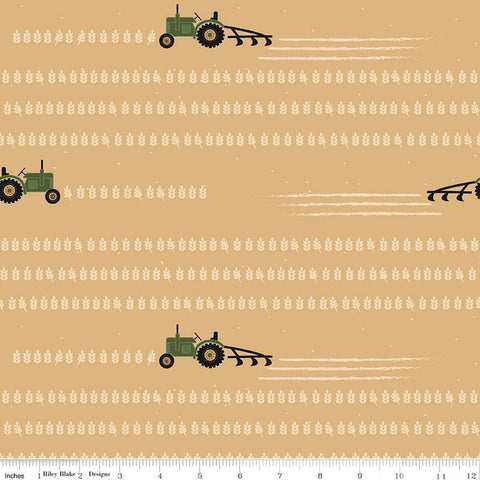 Country Life Working the Field C13792 Honey - Riley Blake Designs - Tractors - Quilting Cotton Fabric