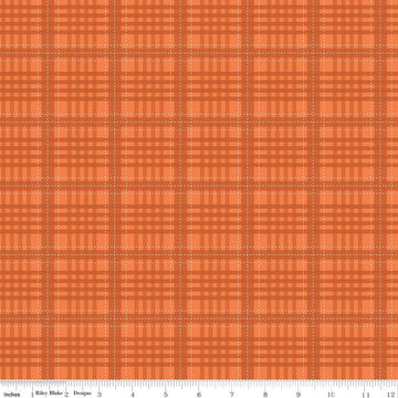 16" End of Bolt - Country Life Flannel Shirt C13796 Carrot by Riley Blake - Tone-on-Tone Plaid with White Lines - Quilting Cotton Fabric