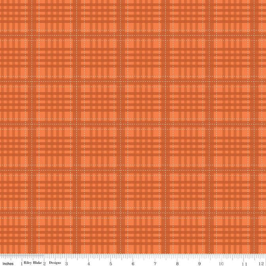 16" End of Bolt - Country Life Flannel Shirt C13796 Carrot by Riley Blake - Tone-on-Tone Plaid with White Lines - Quilting Cotton Fabric