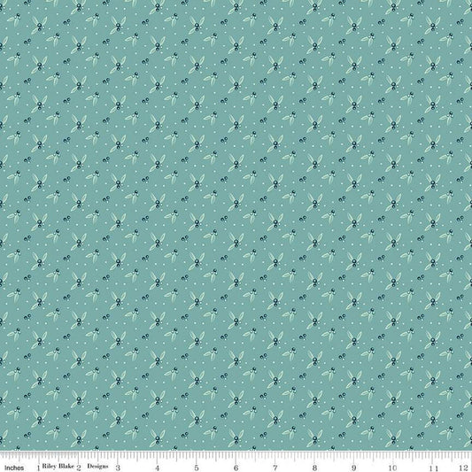 33" End of Bolt - Arrival of Winter Berries C13527 Teal by Riley Blake Designs - Berry Sprigs Dots - Quilting Cotton Fabric