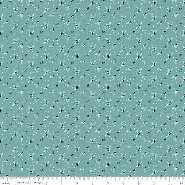 Arrival of Winter Berries C13527 Teal by Riley Blake Designs - Berry Sprigs Dots - Quilting Cotton Fabric