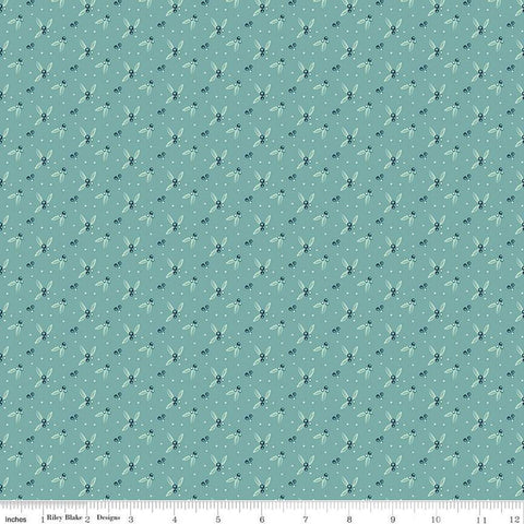 SALE Arrival of Winter Berries C13527 Teal by Riley Blake Designs - Berry Sprigs Dots - Quilting Cotton Fabric