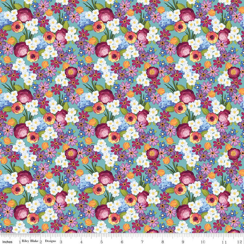 Floralicious Flowers C13482 Aqua - Riley Blake Designs - Floral - Quilting Cotton Fabric