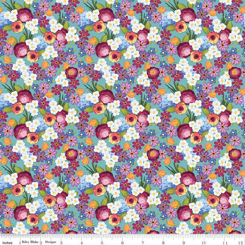 Floralicious Flowers C13482 Aqua - Riley Blake Designs - Floral - Quilting Cotton Fabric