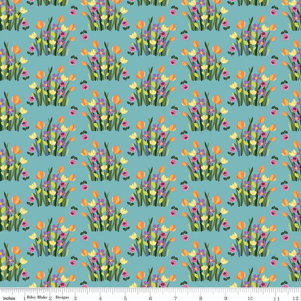 SALE Floralicious Stems C13483 Aqua - Riley Blake Designs - Floral Flowers - Quilting Cotton Fabric