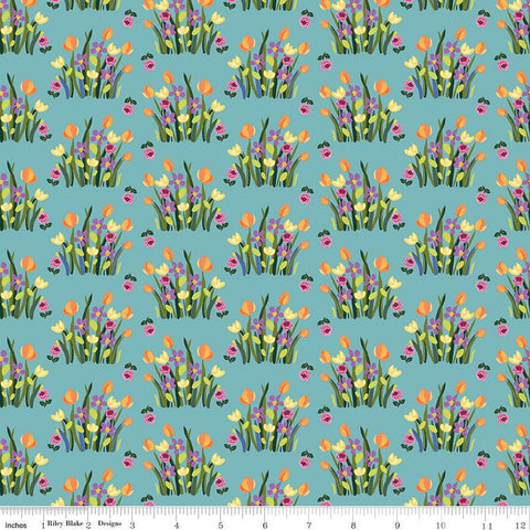 Floralicious Stems C13483 Aqua - Riley Blake Designs - Floral Flowers - Quilting Cotton Fabric