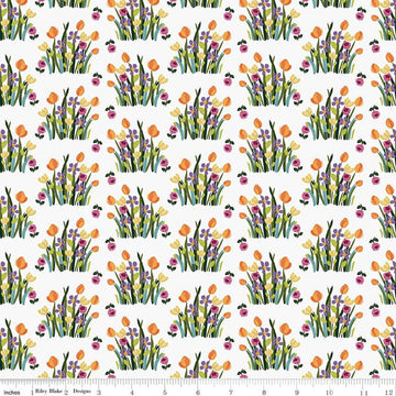 CLEARANCE Floralicious Stems C13483 White - Riley Blake Designs - Floral Flowers - Quilting Cotton Fabric