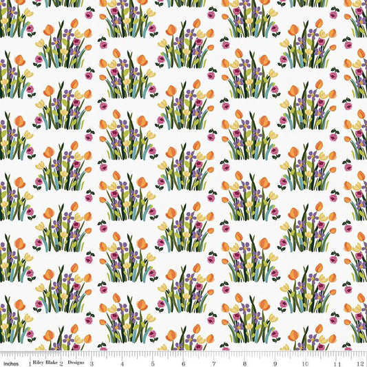 CLEARANCE Floralicious Stems C13483 White - Riley Blake Designs - Floral Flowers - Quilting Cotton Fabric