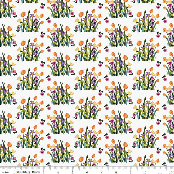 Floralicious Stems C13483 White - Riley Blake Designs - Floral Flowers - Quilting Cotton Fabric