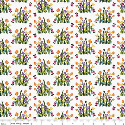 Floralicious Stems C13483 White - Riley Blake Designs - Floral Flowers - Quilting Cotton Fabric