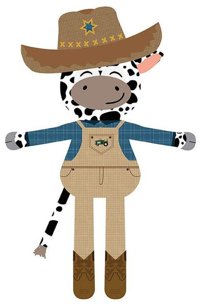 SALE Country Life Boris the Cow Doll Panel PD13799- Riley Blake Designs - DIGITALLY PRINTED Cow Dog Sheep Hat - Quilting Cotton Fabric