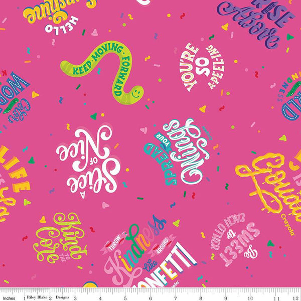 SALE Colors of Kindness Main C13680 Hot Pink by Riley Blake Designs - Crayola Text Squiggles - Quilting Cotton Fabric - Licensed Product