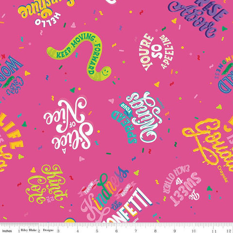 SALE Colors of Kindness Main C13680 Hot Pink by Riley Blake Designs - Crayola Text Squiggles Dots Dashes - Quilting Cotton Fabric