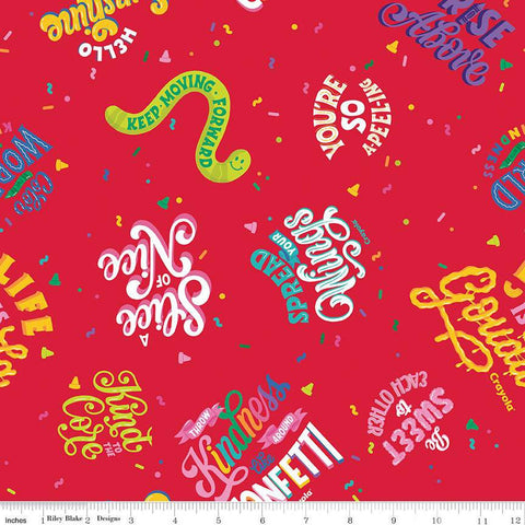 15" End of Bolt - CLEARANCE Colors of Kindness Main C13680 Red - Riley Blake  - Crayola Text Squiggles Dots Dashes - Quilting Cotton