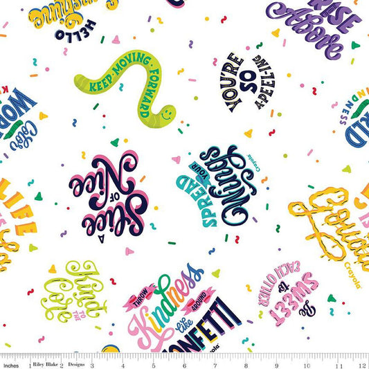 16" End of Bolt - CLEARANCE Colors of Kindness Main C13680 White by Riley Blake- Crayola Text Dots Dashes- Quilting Cotton- Licensed Product