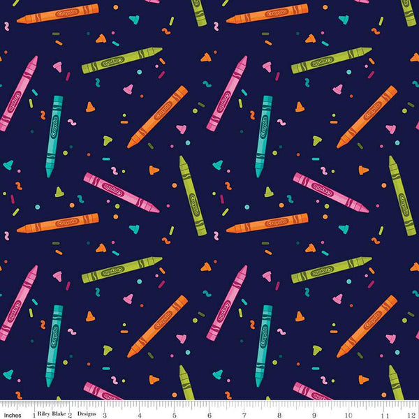 Colors of Kindness Crayons C13681 Navy by Riley Blake Designs - Crayola Squiggles Dots Dashes - Quilting Cotton Fabric